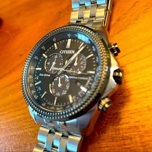 Citizen eco-Drive Weekender Mens Perpetual Stainless Steel Chronograph Watch